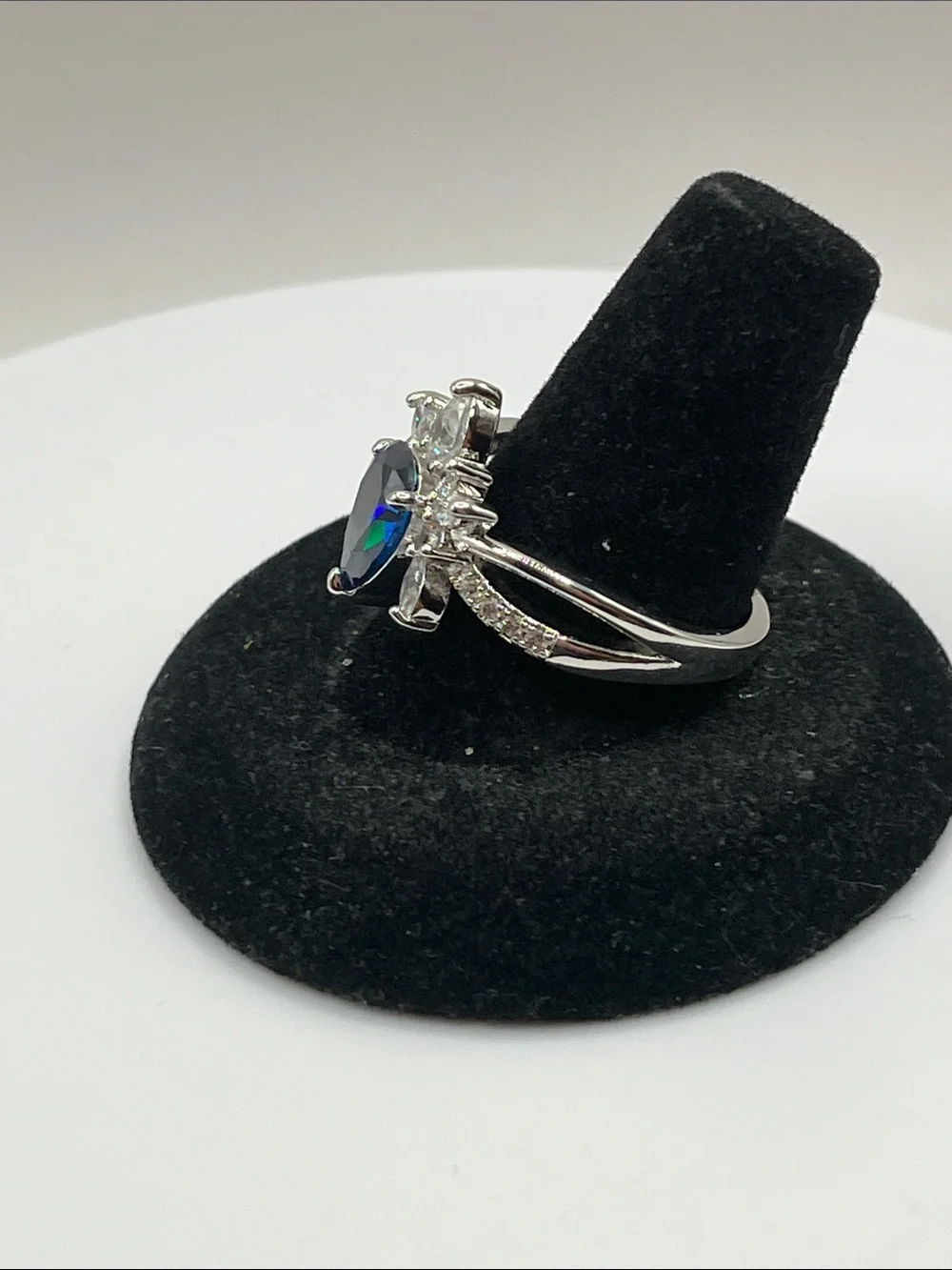 Bomb Party Blue Teardrop Halo Ring  10